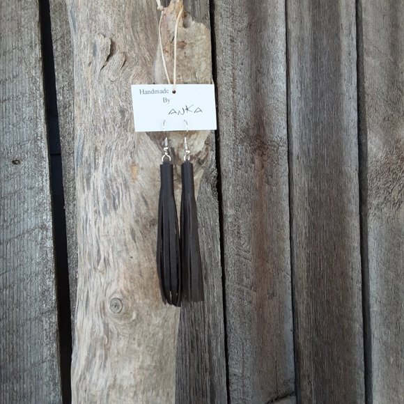 Handmade Leather Fringe Earrings - Picture 2 of 8